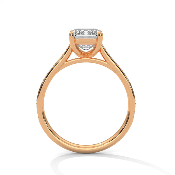 2.24 CT Emerald Cut Lab-Grown Diamond Solitaire Ring with Pavé Band