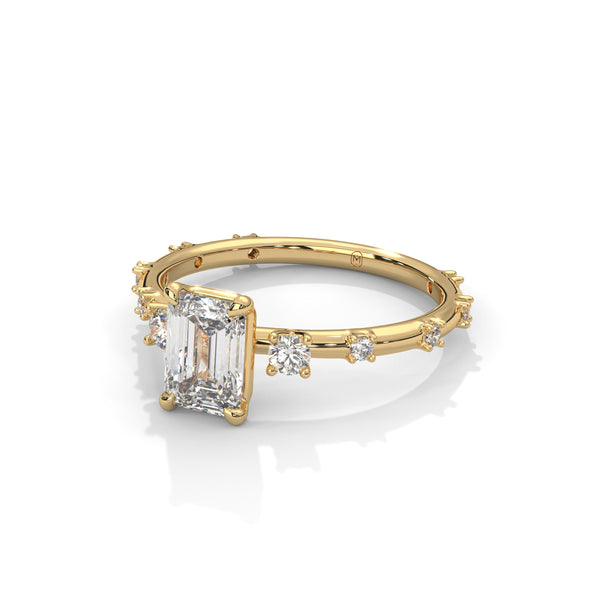 1.25 CT Emerald Cut Lab-Grown Diamond Ring with Round Side Accents
