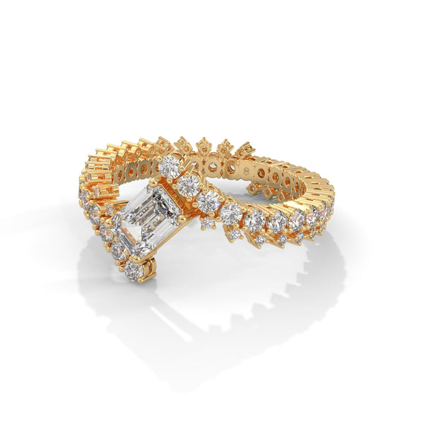2.97 CT Emerald & Round Lab-Grown Diamond Designer Eternity Ring
