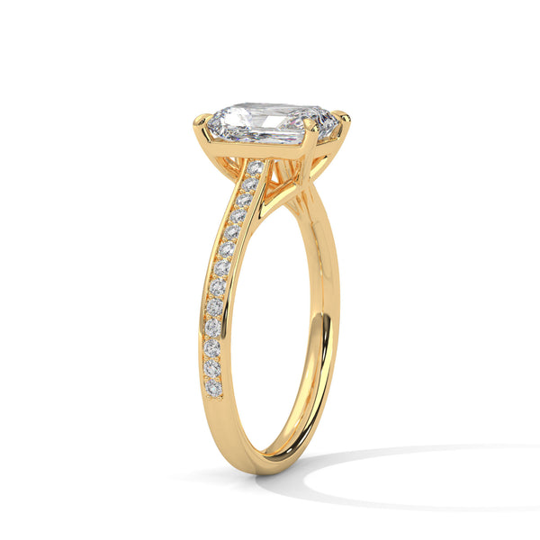 2.21 CT Total Emerald Cut Lab-Grown Diamond Solitaire Ring with Pave Band