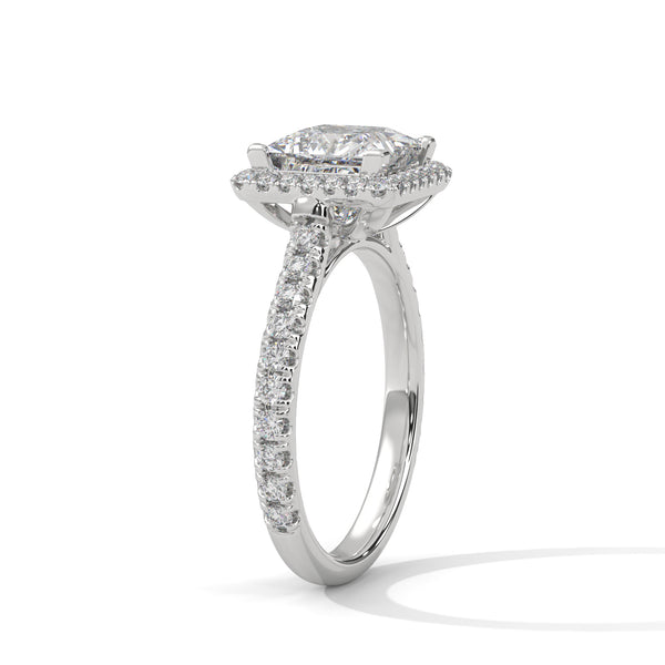 2.57 CT Princess Cut Lab-Grown Diamond Halo Ring with Pavé Band