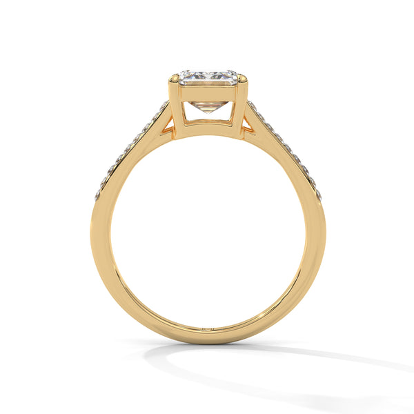 1.93 CT Emerald Cut Lab-Grown Diamond Split Shank Ring with Round Pave Accents