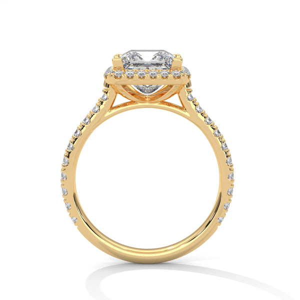 2.57 CT Princess Cut Lab-Grown Diamond Halo Ring with Pavé Band
