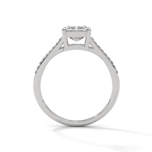 1.93 CT Emerald Cut Lab-Grown Diamond Split Shank Ring with Round Pave Accents