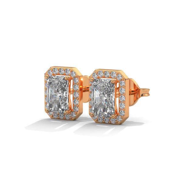 1.79 CT Emerald Cut Halo CVD Lab-Grown Diamond Stud Earrings