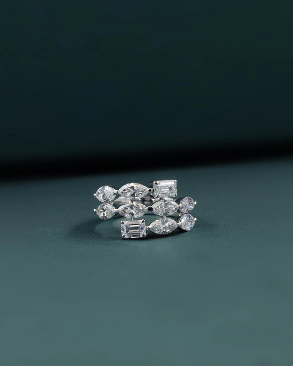 3.54 CT Pear & Emerald Cut CVD Lab-Grown Diamond Open Wrap Ring