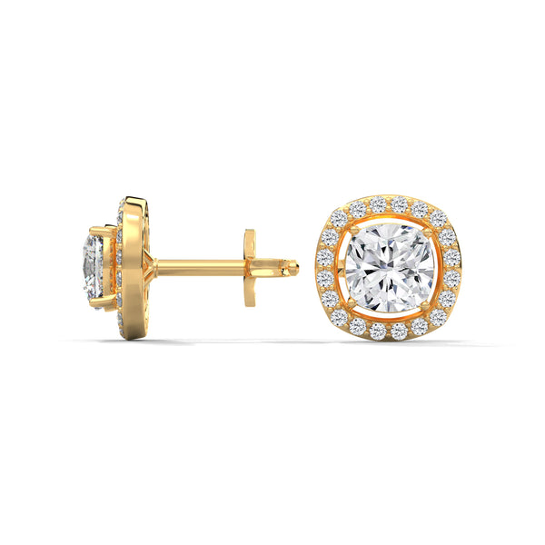2.24 CT Cushion Cut Halo CVD Lab-Grown Diamond Stud Earrings