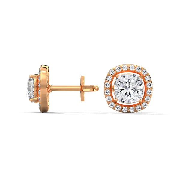 2.24 CT Cushion Cut Halo CVD Lab-Grown Diamond Stud Earrings