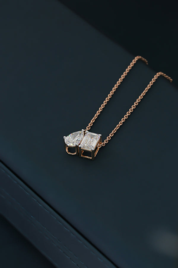 2.61 CT Pear & Emerald Cut Lab-Grown Diamond Dual Pendant in Gold