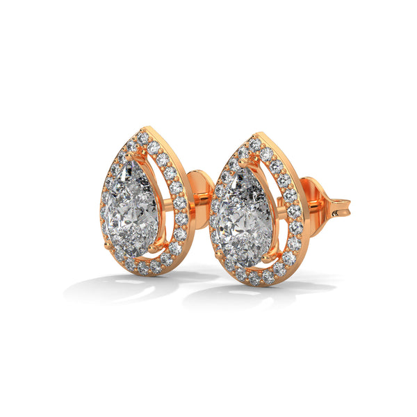1.88 CT Pear Shape Halo CVD Lab-Grown Diamond Stud Earrings
