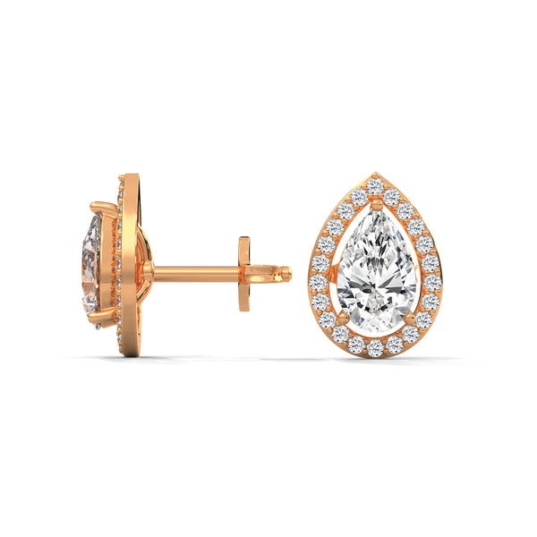 1.88 CT Pear Shape Halo CVD Lab-Grown Diamond Stud Earrings