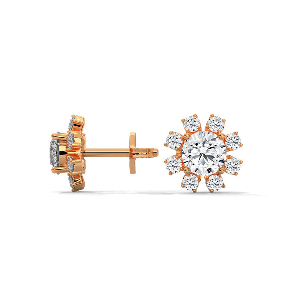 1.40 CT Round Brilliant Floral Halo CVD Lab-Grown Diamond Stud Earrings
