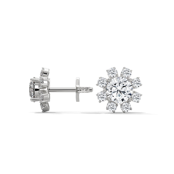 1.40 CT Round Brilliant Floral Halo CVD Lab-Grown Diamond Stud Earrings