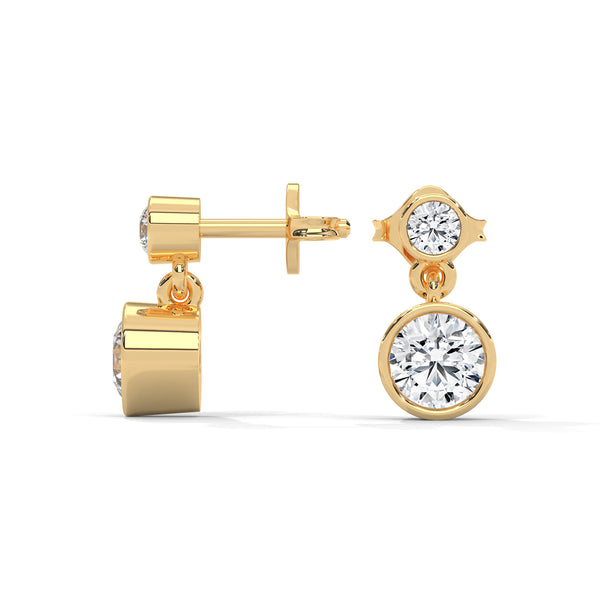 1.16 CT Round Bezel-Set Drop CVD Lab-Grown Diamond Earrings