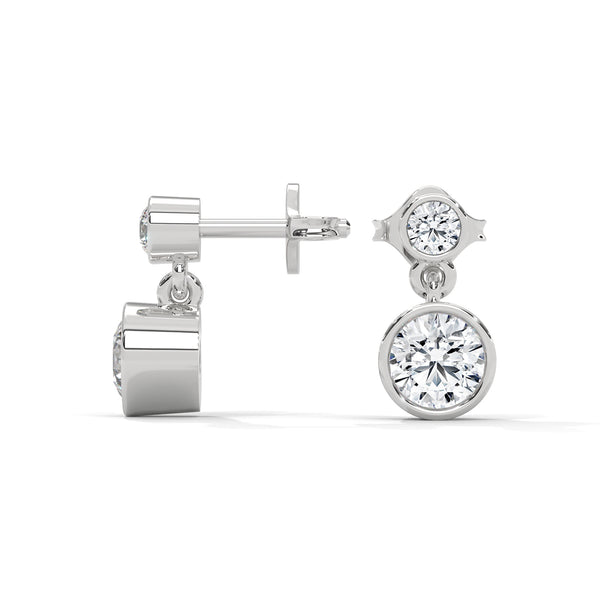 1.16 CT Round Bezel-Set Drop CVD Lab-Grown Diamond Earrings