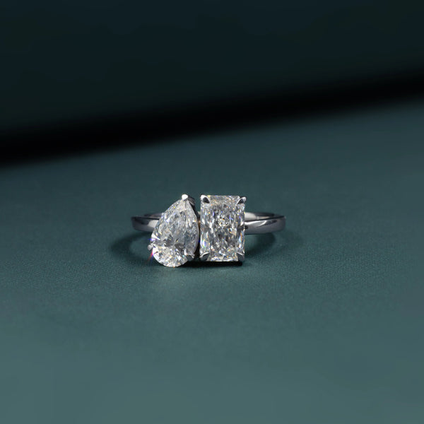 2.80 CTW Pear & Emerald Cut CVD Lab-Grown Diamond Open Duo Ring