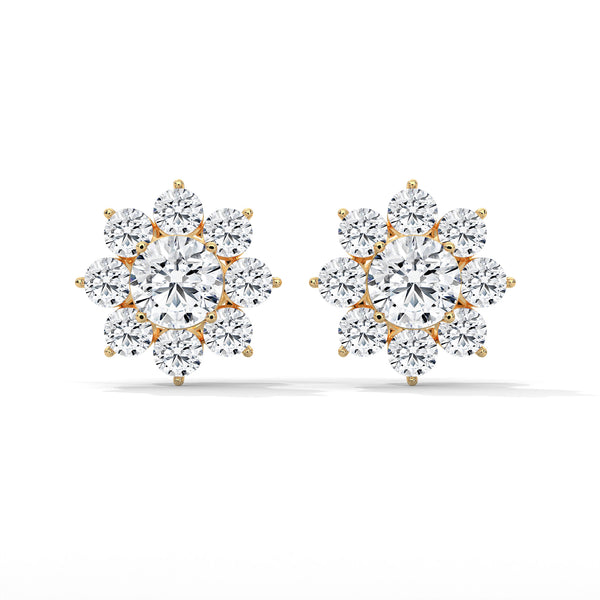 2.92 CT Round Floral Cluster CVD Lab-Grown Diamond Earrings