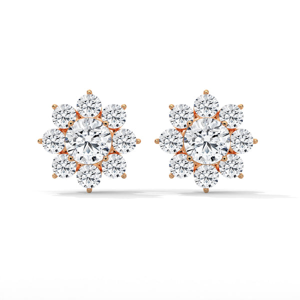 2.92 CT Round Floral Cluster CVD Lab-Grown Diamond Earrings