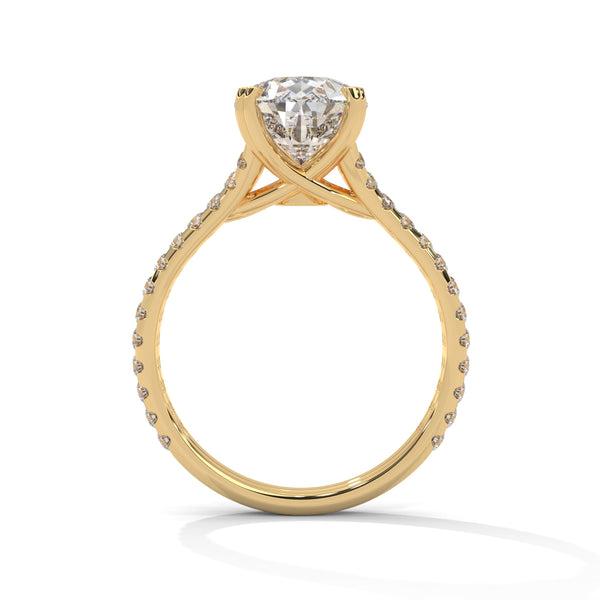 3.77 CT Pear Cut Lab-Grown Diamond Split Shank Pavé Engagement Ring