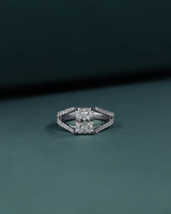 2.34 CT Radiant Cut CVD Lab-Grown Diamond Split Shank Pave Engagement Ring