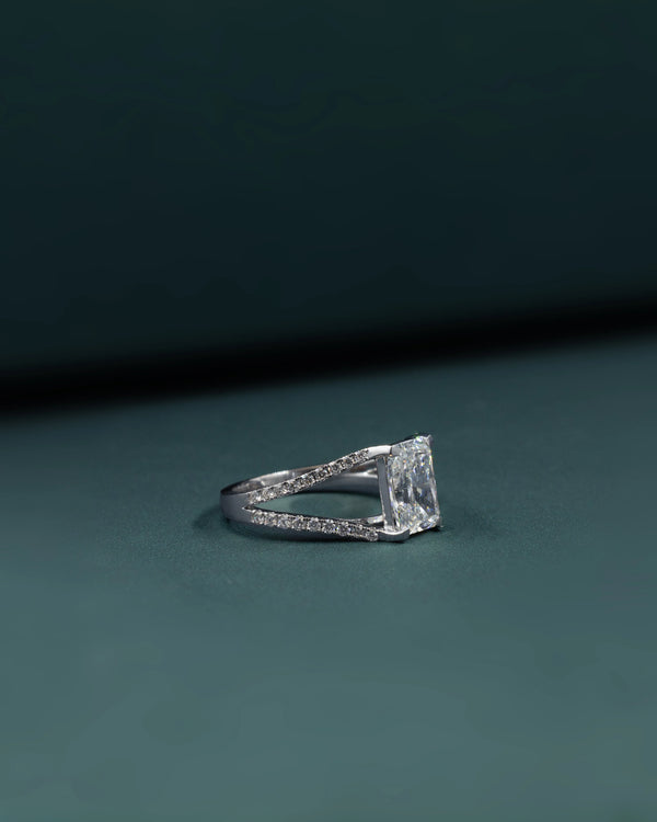 2.34 CT Radiant Cut CVD Lab-Grown Diamond Split Shank Pave Engagement Ring