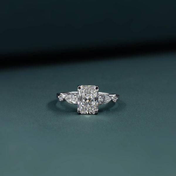 2.37 CTW Radiant Cut & Pear Side Stone Lab-Grown Diamond Three Stone Ring