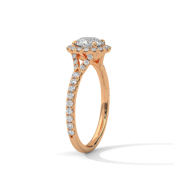 1.44 CT Round Cut Lab-Grown Diamond Halo Engagement Ring with Pavé Band