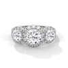 2.53 CT Round Cut Lab-Grown Diamond Three Stone Halo Ring with Pavé Accents
