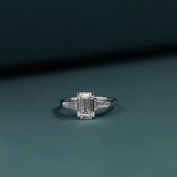 2.35 CTW Emerald Cut CVD Lab-Grown Diamond Three Stone Engagement Ring
