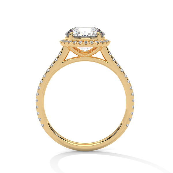 2.34 CT Total Round Lab-Grown Diamond Halo Engagement Ring with Pave Band