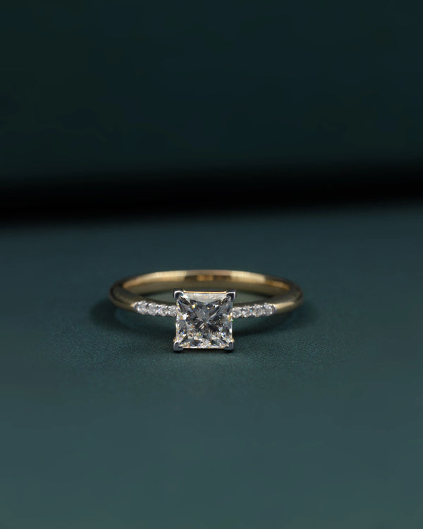 1.10 CTW Princess Cut CVD Lab-Grown Diamond Pavé Solitaire Ring
