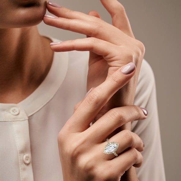 2.72 CT Marquise Cut Lab-Grown Diamond Halo Ring with Pavé Band