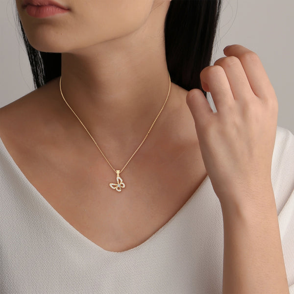 0.26 CTW Floral Butterfly Design Lab-Grown Diamond Pendant in Gold