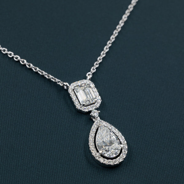 4.03 CTW Pear & Emerald Cut Halo Lab-Grown Diamond Pendant Necklace