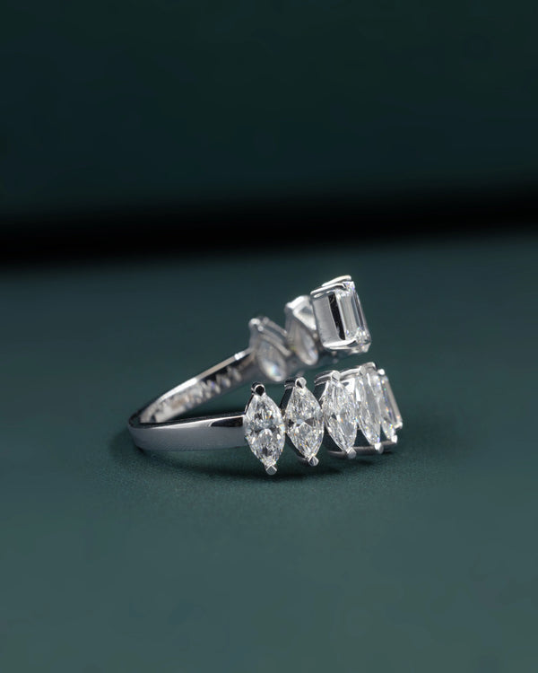 2.25 CTW Emerald & Pear Cut Diamond Open Ring