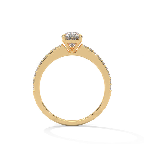 1.50 CT Pear & Round Lab-Grown Diamond Solitaire Ring with Pavé Band