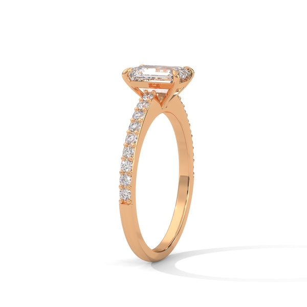 1.25 CT Emerald Cut Lab-Grown Diamond Solitaire Ring with Pavé Band