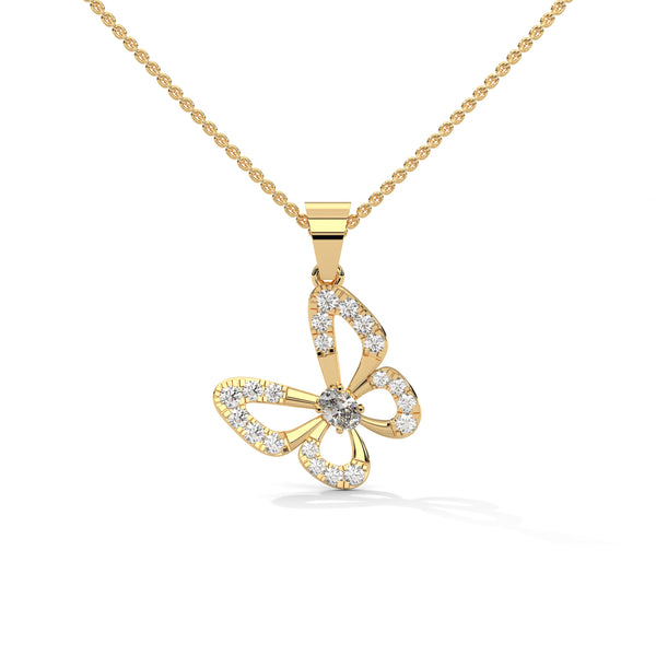 0.26 CTW Floral Butterfly Design Lab-Grown Diamond Pendant in Gold