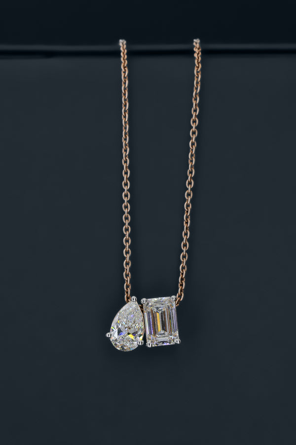 2.61 CT Pear & Emerald Cut Lab-Grown Diamond Dual Pendant in Gold