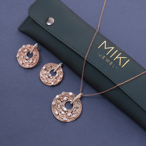 4.01 CT Round & Pear Lab-Grown Diamond Vintage Circle Pendant & Earring Set