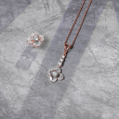 2.38 CT Marquise & Round Lab-Grown Diamond Floral Drop Pendant & Earring Set