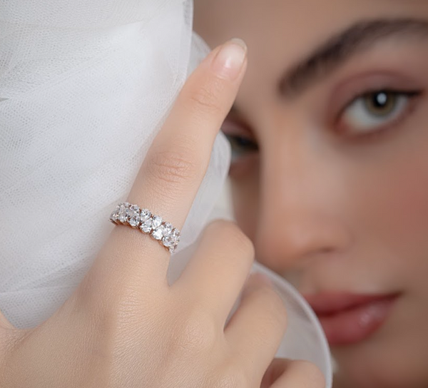 1.50 CT Total Pear Lab-Grown Diamond Double Row Band Ring