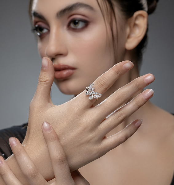 1.52 CT Marquise & Pear Cut Lab-Grown Diamond Nature Inspired Ring