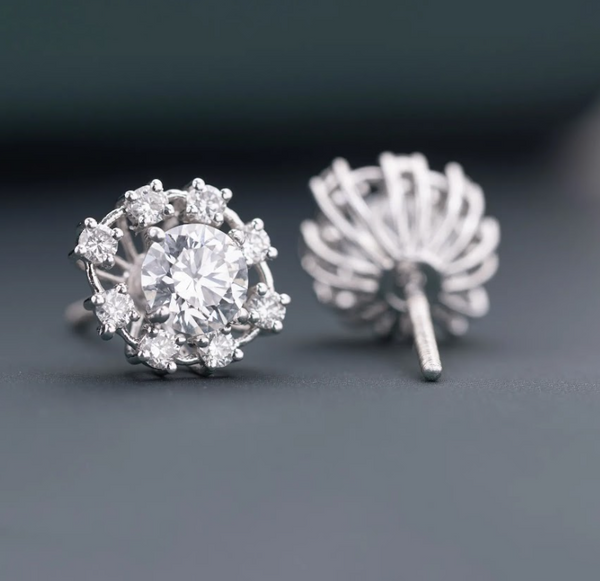 2.29 CTW Round Brilliant Floral Halo CVD Lab-Grown Diamond Stud Earrings