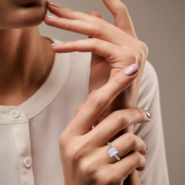 1.97 CT Emerald Cut Lab-Grown Diamond Pave Engagement Ring